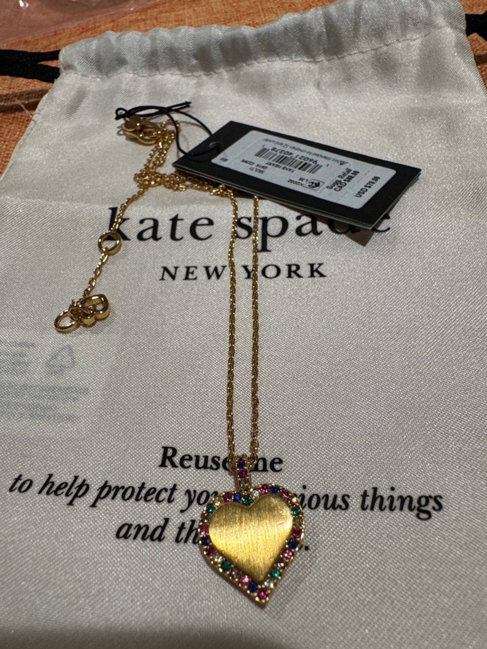 kate spade Gold Heart Pendant Necklace with Multicolor Gem Accents